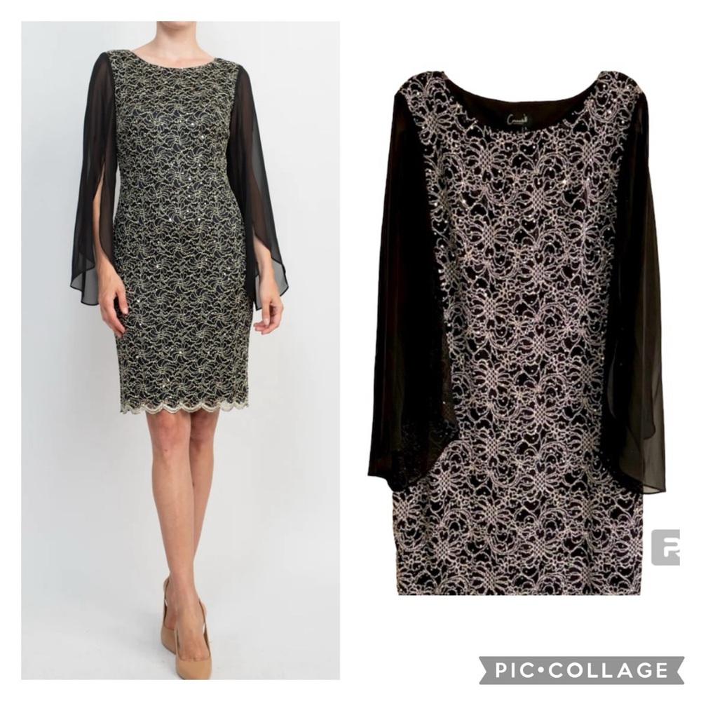 NWOT- Connected Apparel Stevie Chiffon Sleeve Sequined Lace Dress Sz 16